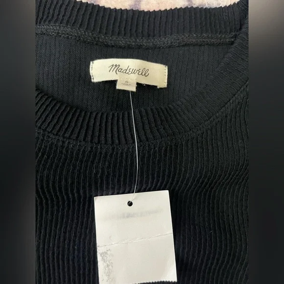 NWT Madewell Elwood Knot Front Long Sleeve Ribbed Black Top Size Small - Picture 8 of 9